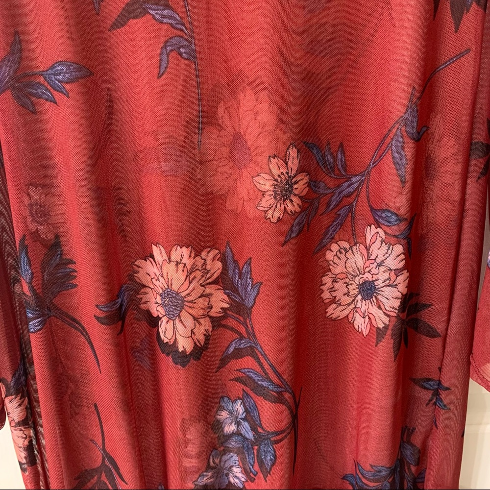 🌷3 for $25🌷Reitmans, US S Red Floral Semi Sheer Long Sleeve Ruffle Bottom Dress - Picture 3 of 6